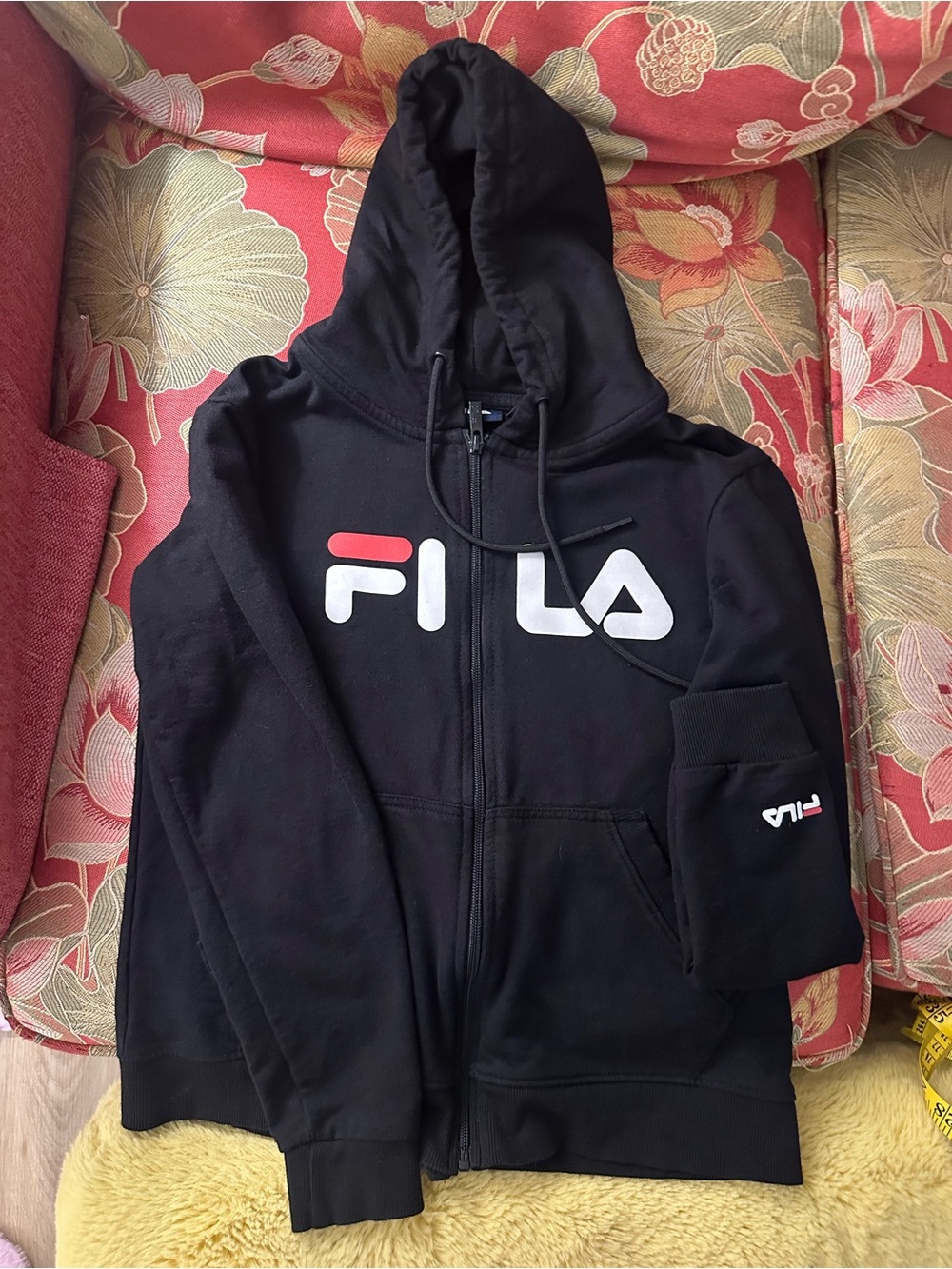 Fila Black Zip Hoodie with White and Red Logo